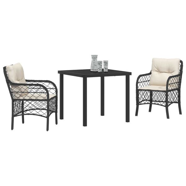 vidaXL Conjunto de Comedor de Jard&iacute;n 3 pcs Negro rat&aacute;n sint&eacute;tico