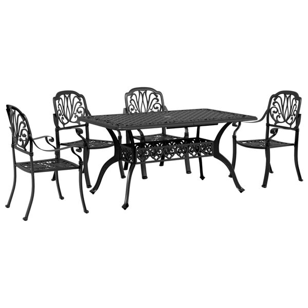 vidaXL Juego de comedor de jard&iacute;n 5 piezas aluminio fundido negro