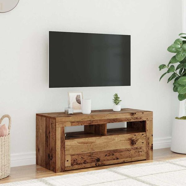 vidaXL Mueble TV luces LED madera ingenier&iacute;a envejecida 90x35x40 cm
