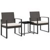 vidaXL Set comedor de jard&iacute;n 3 pzas y cojines PP aspecto rat&aacute;n marr&oacute;n