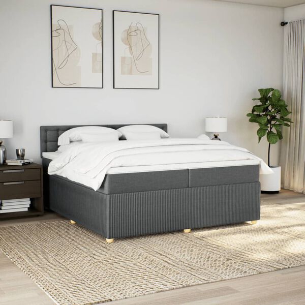 vidaXL Cama box spring con colch&oacute;n tela gris oscuro 200x200 cm