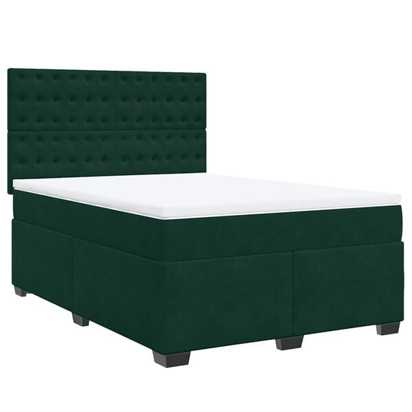vidaXL Cama box spring con colch&oacute;n terciopelo verde oscuro 140x190 cm