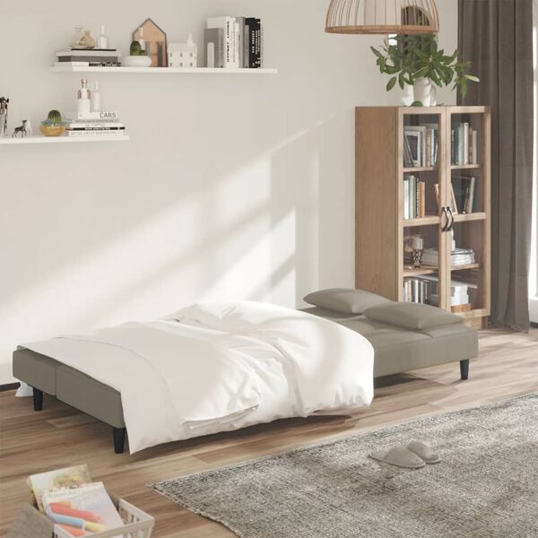 vidaXL Sof&aacute; cama de 2 plazas con dos almohadas terciopelo gris claro