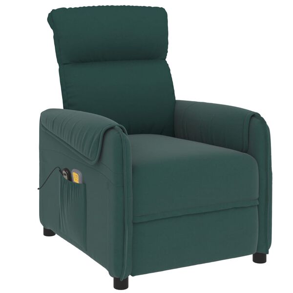 vidaXL Sill&oacute;n de masaje elevable tela verde oscuro