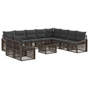 vidaXL Conjunto de sof&aacute;s de jard&iacute;n 11 uds. Gris rat&aacute;n sint&eacute;tico