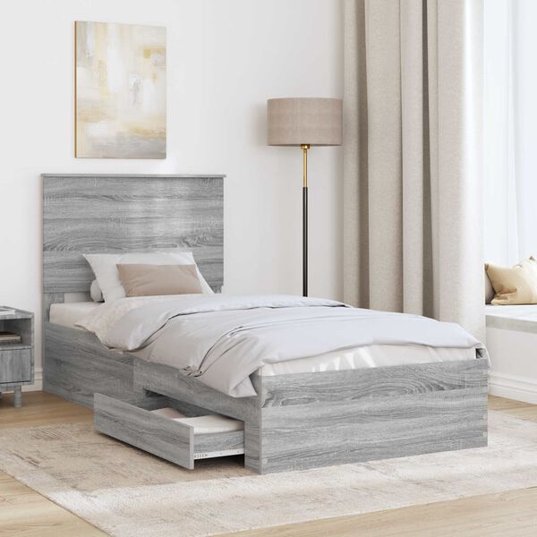 vidaXL Estructura de cama con cabecera Gris Sonoma 100 x 200 cm