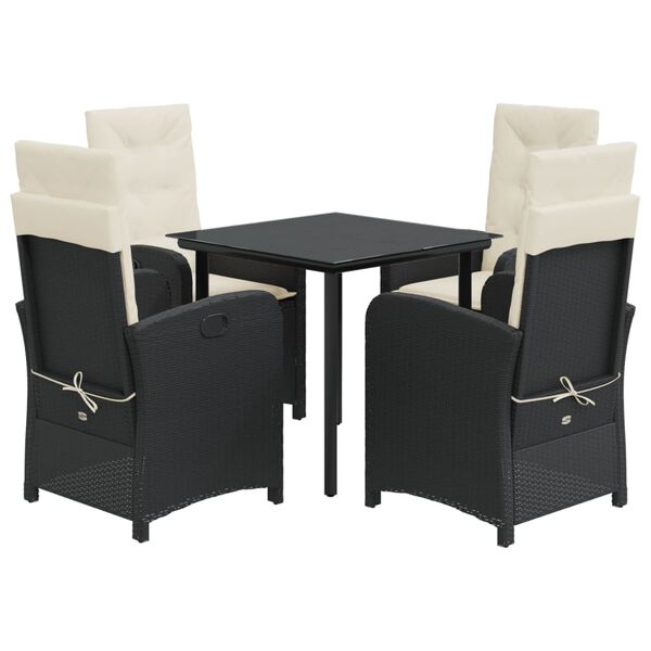 vidaXL Set de muebles jard&iacute;n 5 pzas con cojines rat&aacute;n sint&eacute;tico negro