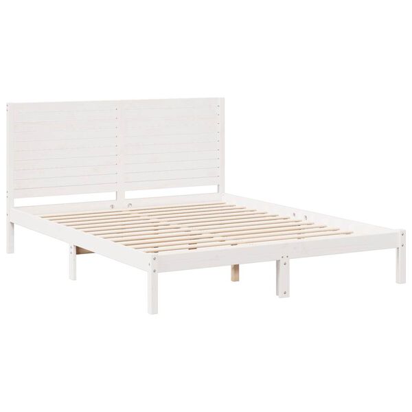 vidaXL Cama extralarga sin colch&oacute;n madera maciza blanca 140x210 cm