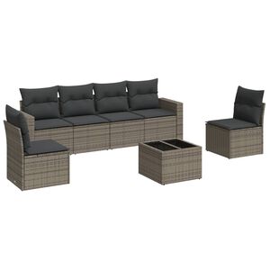 vidaXL Set de sof&aacute;s de jard&iacute;n 7 piezas con cojines rat&aacute;n PE gris
