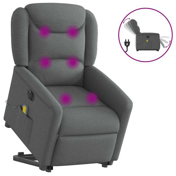 vidaXL Sill&oacute;n de masaje el&eacute;ctrico reclinable elevable tela gris oscuro