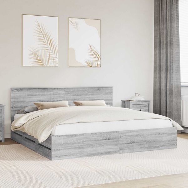 vidaXL Estructura de cama Gris Sonoma 200 x 200 cm Madera Ingenieril