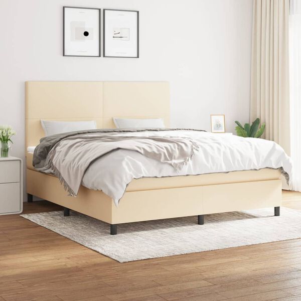 vidaXL Cama box spring con colch&oacute;n tela color crema 160x200 cm