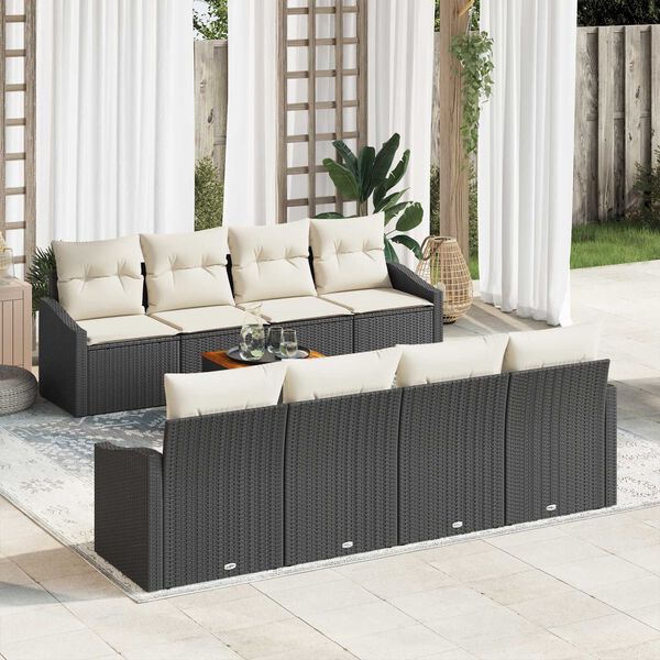 vidaXL Conjunto de sof&aacute;s de jard&iacute;n 9 pcs Negro rat&aacute;n sint&eacute;tico