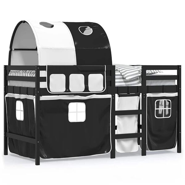 vidaXL Cama alta ni&ntilde;os con t&uacute;nel madera pino blanco negro 80x200 cm