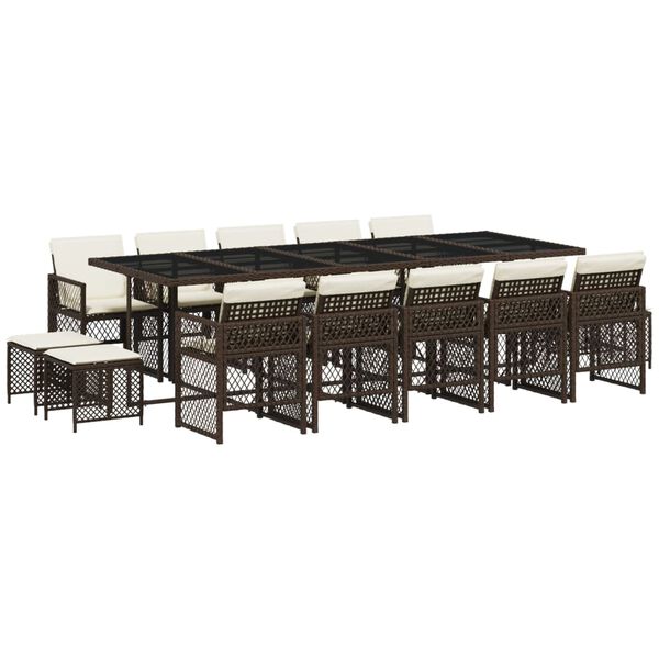 vidaXL Set comedor de jard&iacute;n y cojines 15 pzas rat&aacute;n sint&eacute;tico marr&oacute;n