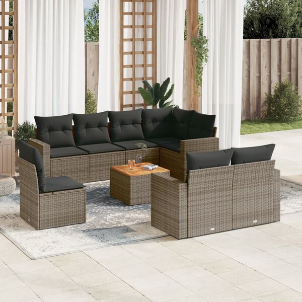 vidaXL Set de muebles de jardín 9 pzas y cojines ratán sintético gris