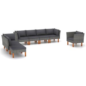 vidaXL Set de muebles de jard&iacute;n 8 pzas rat&aacute;n sint&eacute;tico eucalipto gris