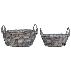 vidaXL Cesta para Plantas con almacenamiento 2 pcs Gris Ratan Lacak