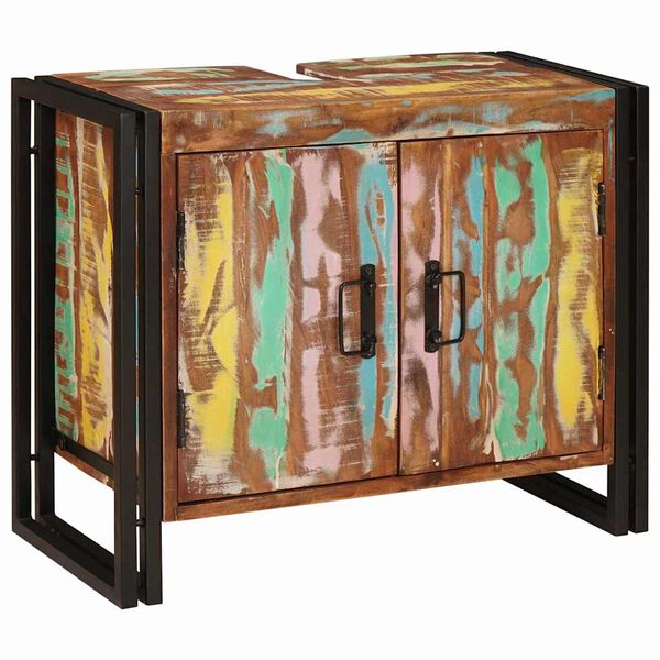 vidaXL Mueble de lavabo con puerta Multicolor Madera s&oacute;lida recuperada