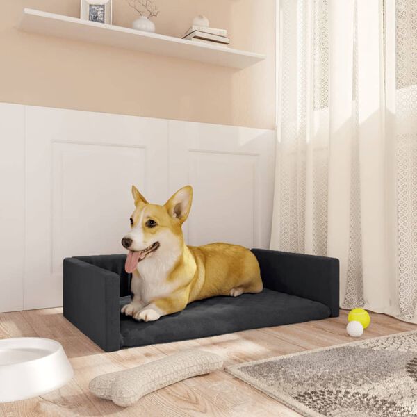 vidaXL Cama de maletero para perros aspecto de lino negro 70x45 cm
