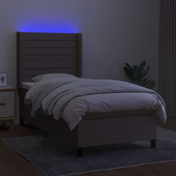 vidaXL Cama box spring colch&oacute;n y luces LED tela gris taupe 100x200 cm
