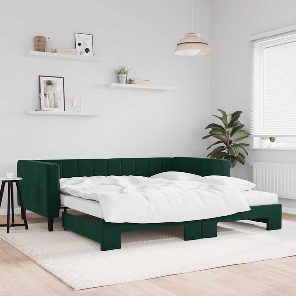 vidaXL Sof&aacute; cama nido con colch&oacute;n terciopelo verde oscuro 100x200 cm
