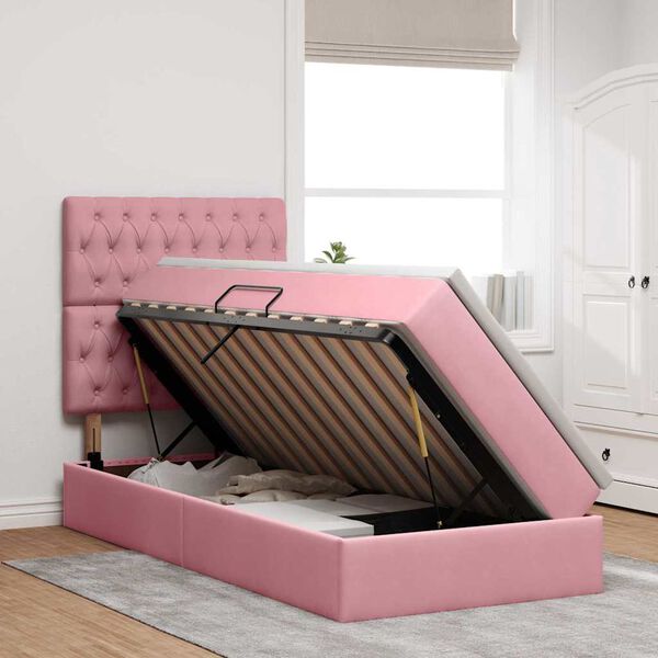 vidaXL Cama con almacenamiento y LED Rosa 90 x 190 cm Terciopelo