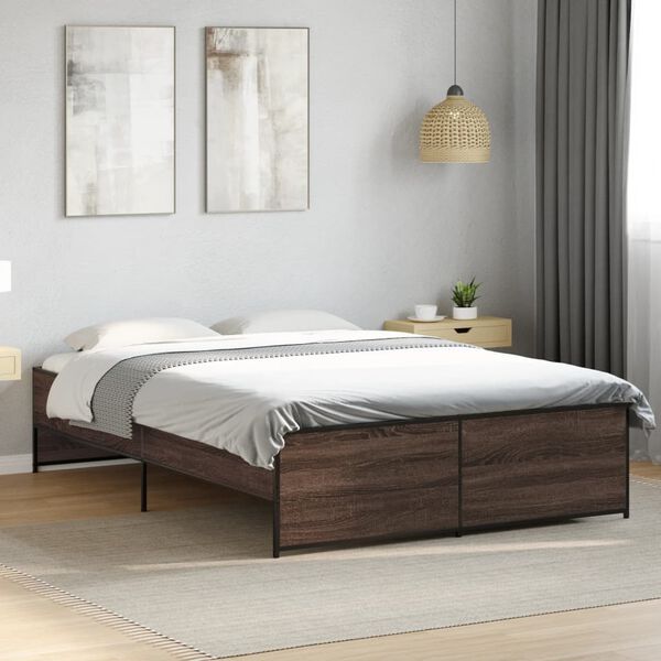 vidaXL Estructura cama madera ingenier&iacute;a metal marr&oacute;n roble 140x190 cm