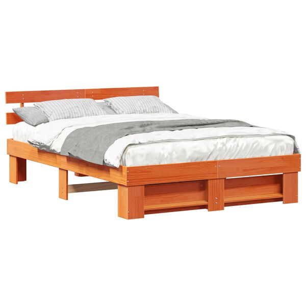 vidaXL Estructura de cama con cabecera Marr&oacute;n cera 160 x 200 cm