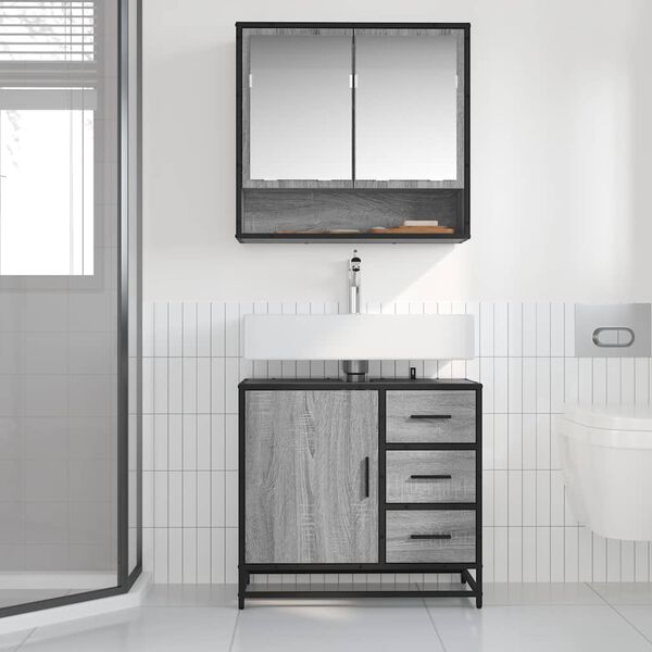 vidaXL Mueble lavabo ba&ntilde;o madera contrachapada sonoma gris 65x33x60 cm