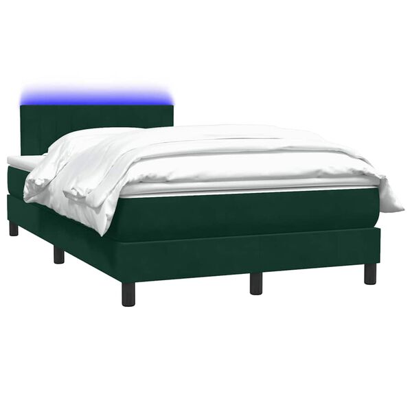 vidaXL Cama box spring con colch&oacute;n y LED terciopelo verde oscuro 120x220 cm