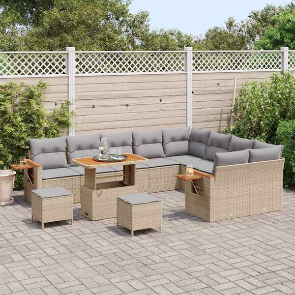 vidaXL Conjunto de sofá de jardín con cojín 12 pcs beige y gris claro