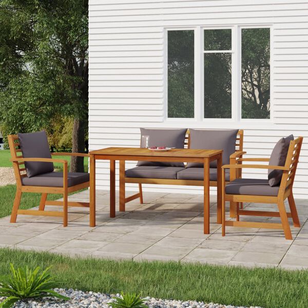 vidaXL Juego comedor de jardín 4 pzas con cojines madera maciza acacia