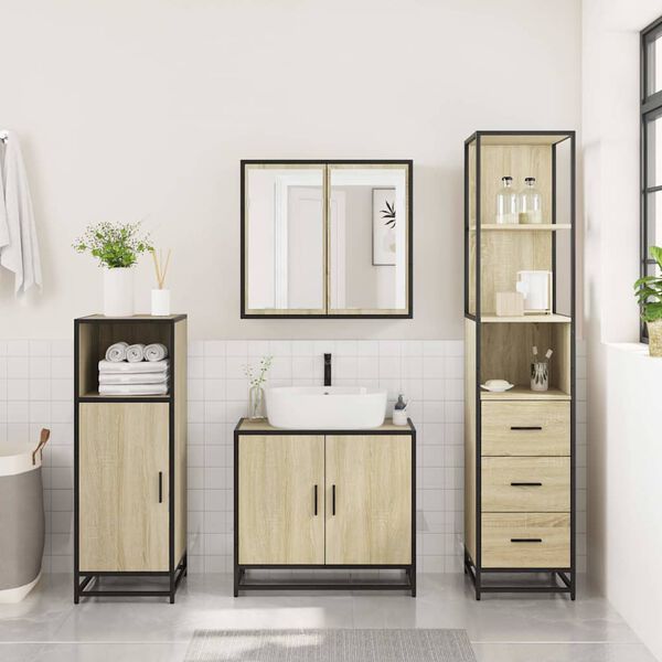 vidaXL Set de muebles de baño 3 pzas madera contrachapada roble Sonoma