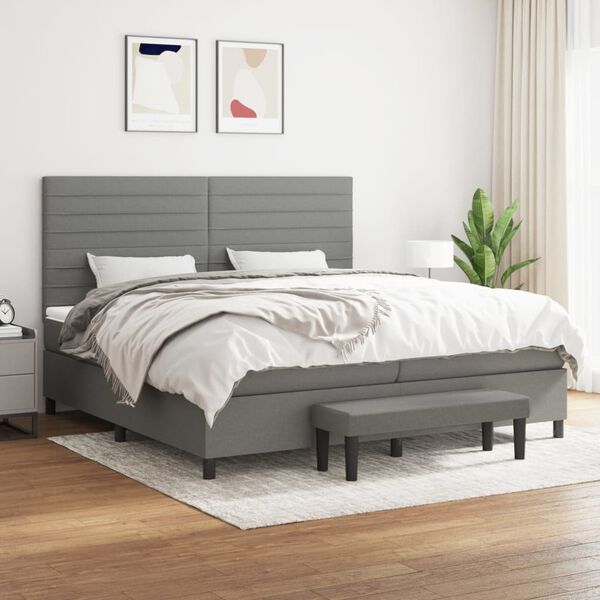 vidaXL Cama box spring con colch&oacute;n tela gris oscuro 200x200 cm