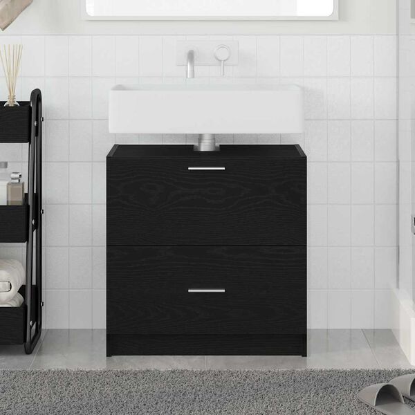 vidaXL Gabinete de Ba&ntilde;o con caj&oacute;n Roble Negro 59 x 37 x 59 cm