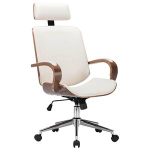 vidaXL Silla oficina con reposacabezas cuero sint&eacute;tico madera crema
