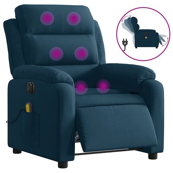 vidaXL Sill&oacute;n reclinable de masaje el&eacute;ctrico terciopelo azul