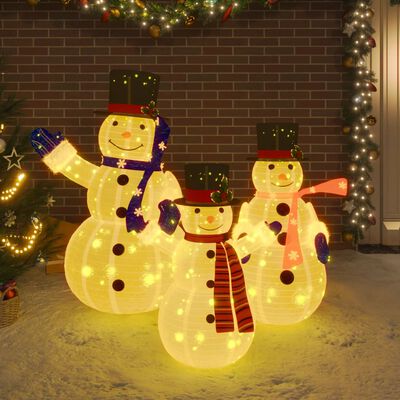 vidaXL Familia de muñecos de nieve de Navidad con LED tela lujosa