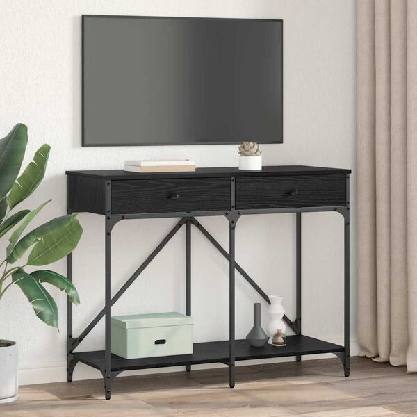 vidaXL Mesa Consola con caj&oacute;n Roble Negro 100 x 39 x 78,5 cm