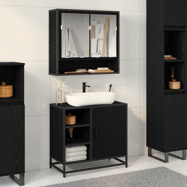 vidaXL Mueble de Cuarto de Ba&ntilde;o con puerta Roble Negro 65 x 33 x 60 cm