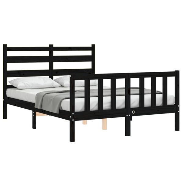 vidaXL Estructura cama de matrimonio con cabecero madera maciza negro