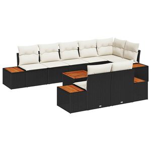 vidaXL Conjunto de sof&aacute;s de jard&iacute;n 8 uds. 8 plaza Negro y crema