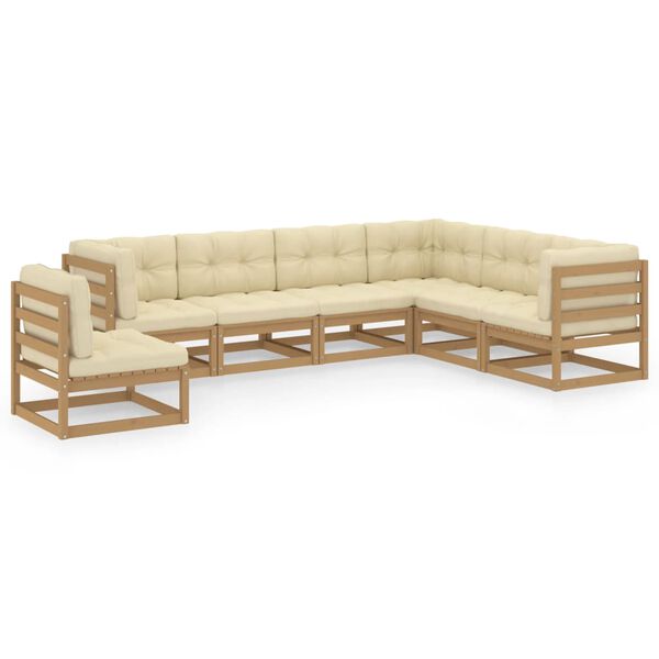 vidaXL Set de muebles de jard&iacute;n 7 pzs cojines madera pino marr&oacute;n miel