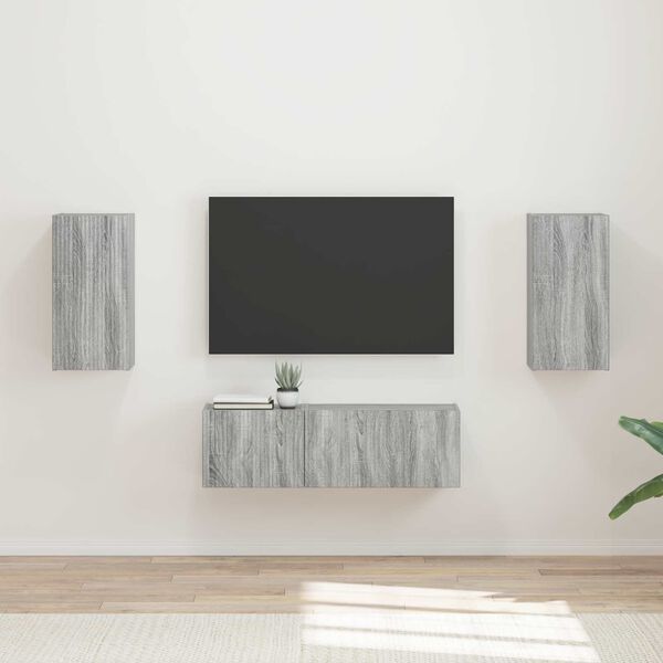 vidaXL Conjunto de mueble para TV de pared 4 pcs Gris Sonoma