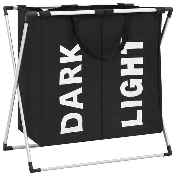 vidaXL Cesto separador de ropa sucia 2 secciones negro