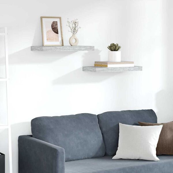 vidaXL Estantes flotantes pared 2 uds MDF gris hormig&oacute;n 50x23x3,8 cm
