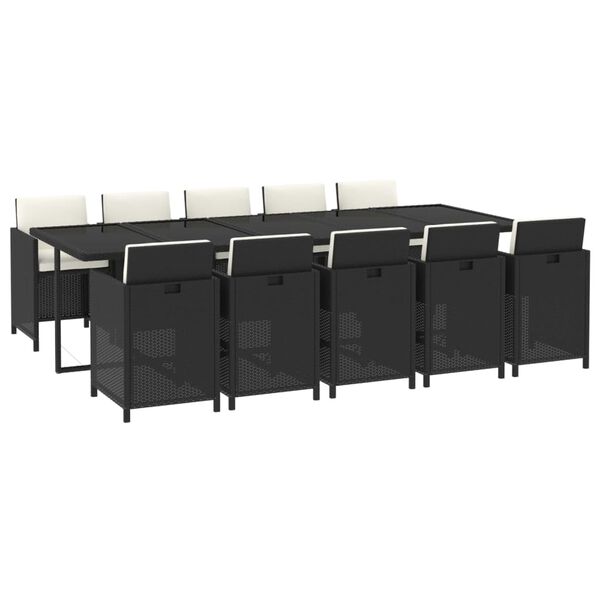 vidaXL Set de comedor jard&iacute;n 11 pzas con cojines rat&aacute;n sint&eacute;tico negro