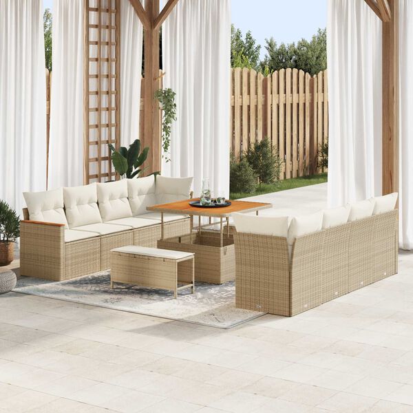 vidaXL Conjunto de sof&aacute;s de jard&iacute;n 11 pcs Beige rat&aacute;n sint&eacute;tico
