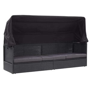vidaXL Tumbona de jard&iacute;n con toldo rat&aacute;n sint&eacute;tico negro